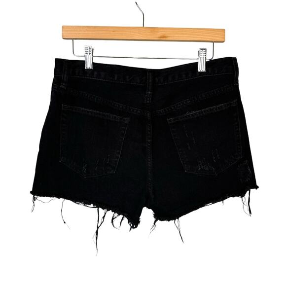 We the Free People Sofia Black Denim Button Fly Distressed Raw Hem Jean Shorts - Picture 4 of 7